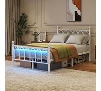 BENMWS 120 x 200 cm, telaio in metallo con testa e piastra, stazione di ricarica USB, supporto slat in acciaio, portata sotto il letto, non è necessaria alcuna molla, bianco