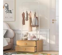 BENMWS Appendiabiti 70 × 55 × 168 cm, con 2 cassetti, maniglie a forma di stella e ganci appendiabiti grandi, colore legno, legno naturale
