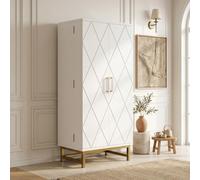 BENMWS Armadi da cucina, credenze con ripiani regolabili, 60 x 40 x 130 cm, bianco e oro, per piccoli spazi in sala da pranzo o soggiorno