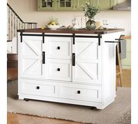 BENMWS Carrello da cucina 142,5 x 73 x 92,5 cm con tavolo pieghevole, isola da cucina mobile, bar, credenza con spazio di archiviazione, carrello da portata arrotolabile con tre cassetti e due ante