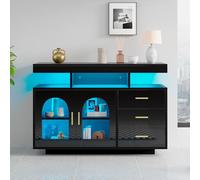 BENMWS Credenza a buffet con LED nero, grande 120 cm, credenza per soggiorno, cucina con luci a 16 colori per la sala da pranzo