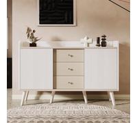 BENMWS Credenza a tre cassetti, squisita venatura, per camera da letto e soggiorno, moderna credenza color legno con scaffali, 80 x 120 cm (bianco)