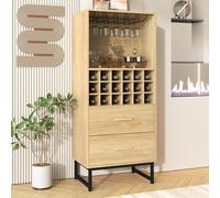 BENMWS Credenza cabinet, elegante armadietto per vino, con due cassetti, 18 scomparti e supporto per bicchieri, piedini in metallo nero opaco, perfetto per gli amanti del vino, 60 x 140 cm