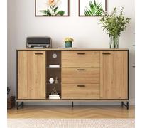 BENMWS Credenza con tre cassetti, con due ante, squisita venatura, moderna credenza in colore legno con ripiani, mobili eleganti e funzionali, armadietti di colore nero e legno.