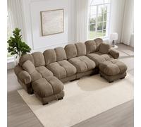 BENMWS Divano angolare modulare a forma di U a 4 posti, in tessuto di ciniglia, con 2 pouf mobili, design trapuntato fine, supporto morbido, schienale ergonomico, facile da montare, marrone