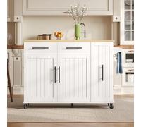 BENMWS Isola cucina bianca 90 x 120 cm, con Drop Leaf, Storage Cart con 3 scomparti Pull Out Cabinet Organizer, Rack Internal Storage Rack, Rolling Cart su ruote con portasciugamani, 2 cassetti per