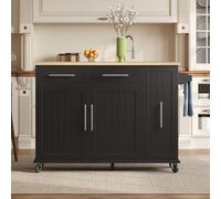 BENMWS Isola cucina nera 90 x 120 cm, con Drop Leaf, Storage Cart con 3 scomparti Pull Out Cabinet Organizer, Rack Internal Storage Rack, Rolling Cart su ruote con portasciugamani, 2 cassetti per sala