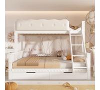 BENMWS Letto a castello per bambini, 90 x 200/140 x 200 cm, con ringhiere a nuvole, cassetti, portariviste, letto familiare in legno per bambini e adulti, bianco, senza materasso