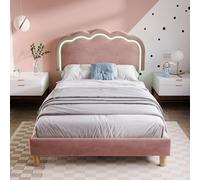 BENMWS Letto imbottito a LED, letto singolo, struttura del letto con rete a doghe e testiera regolabile, 90 x 200 cm, letto imbottito in rosa, per camera da letto, camera degli ospiti, in velluto