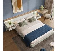 BENMWS Letto matrimoniale con 2 comodini a LED e presa USB C, 180 x 200 cm, letto in legno con 2 comodini, camera da letto, completo, 205 x 284 x 90,5 cm (larghezza x profondità x altezza), set in
