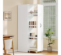 BENMWS Libreria sottile da 40 x 30 x 160 cm, salvaspazio, con ruote, barre di protezione e scatole, versatile come armadio alto da cucina, scaffale da bagno, armadietto multiuso bianco