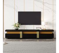 BENMWS Mobile basso per TV, con effetto marmo, per TV fino a 90 pollici, tre cassetti e 1 gestione dei cavi, colore nero, 40 x 200 cm