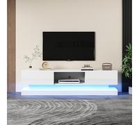 BENMWS Mobile per TV lucido, con illuminazione a LED, 2 cassetti, controllo app, design anti-ribaltamento, per TV da 60 pollici (bianco)