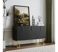 BENMWS Moderna credenza a 3 porte, con ripiani regolabili, ante a forma di U e maniglie in metallo e base per sala da pranzo e cucina, 80 x 140 cm (1 nero)