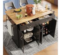 BENMWS Moderna isola da cucina, 106 × 50 × 90,5 cm, mobile da cucina, carrello da pranzo con venature del legno, tavolo da pranzo multifunzione con spazio di archiviazione, nero