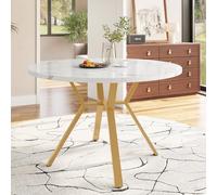 BENMWS Moderno e semplice, tavolo da pranzo rotondo in marmo, tavolino con supporto in metallo, stabile e durevole, un must per case alla moda, 100 x 100 cm (oro + bianco)