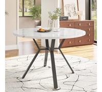 BENMWS Moderno e semplice, tavolo da pranzo rotondo in marmo, tavolino con supporto in metallo, stabile e durevole, un must per case alla moda, 100 x 100 cm (nero + bianco)