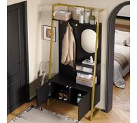 BENMWS Moderno guardaroba compatto 80 x 180 cm, armadio aperto con specchio, gancio in metallo, con scarpiera, appendiabiti, nero
