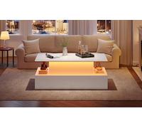 BENMWS Moderno tavolino bianco lucido con illuminazione a LED e 4 cassetti, elegante tavolino 90 x 55 cm con spazio di archiviazione