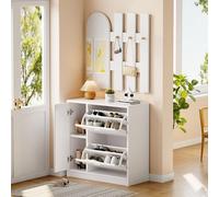 BENMWS Scarpiera con ante pieghevoli per piccoli corridoi, 2 ante pieghevoli e una porta scorrevole, set di armadi con specchio e ganci, scarpiera bianca