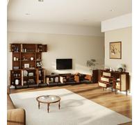 BENMWS Set di mobili per sala da pranzo moderno con mobile basso per TV, credenza e armadietto alto, corpo in MDF, parte frontale in intrecciato, maniglie nere e piedini in metallo, colore noce