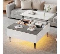 BENMWS Tavolino da caffè regolabile in altezza, con spazio nascosto e ripiani, 70 x 70 x 35 cm, bianco, per soggiorno, scrivania, divano con cassetti