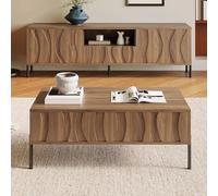 BENMWS Tavolino da salotto, combinazione di supporto per TV in legno massello con motivo ondulato, set di stoccaggio con venature naturali del legno, mobili per il soggiorno