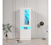 BENMWS Vetrina con illuminazione a LED, 16 colori, vetrina, armadio, armadio, soggiorno, vetrina a LED, armadio a buffet, bianco, 50 x 180 cm