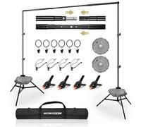 BENOISON Supporti per Sfondi - 2x3m Professional Telescopico Supporto di Fondale Fotografico Forte Portatile con 8 clips & 2 sacche d'acqua per Studio Fotografico, Live Streaming, Matrimoni ecc.