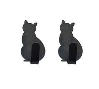 Benoon 2 Pezzi Creativi Ganci A Parete in Metallo A Forma di Gatto, Forte Adesivo Autoadesivo Senza Tracolla Appendiabiti Appendiabiti Decorazioni per La Casa per Cucina Bagno Nero