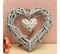 Benoon Decorazione A Cuore in Vimini, Doppio Cuore in Resina di Vimini da Appendere alla Parete, Ornamento da Appendere alla Parete, Regalo per Feste