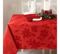 Benson Mills Poinsettia Legacy - Tovaglia in tessuto damascato per Natale, inverno e festa (rosso, 152,4 x 304,8 cm, rettangolare, 152,4 x 304,8 cm