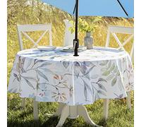 Benson Mills Tovaglia per esterni in tessuto primavera/estate a prova di fuoriuscite con foro per ombrello, tovaglia con cerniera per tavoli rotondi, tavolo da picnic/patio (178 cm rotonda con foro