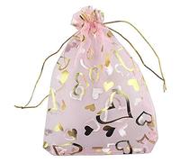 Benssey 100 Pz 9X12 Cm Cuore Stampato Sacchetti di Organza Rosa Gioielli Sacchetti Sacchetto Sacchetti di Organza Coulisse Sacchetti Regalo