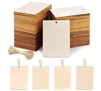 Benssey 45 Etichette Quadrate In Legno da 3,5 X 2,5 Pollici per con Fori e Spago da 42,65 Piedi per Etichette Regalo di Natale
