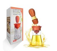 BENTFINE Bottiglia Dispenser Olio da Cucina con Pennello in Silicone, 2 in 1 200ml Dosatore Bottiglia di Olio d'Oliva con Spazzola per Barbecue, Friggitura, Cottura, Pancake, Marinatura (Arancione)