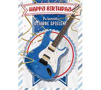 bentino Biglietto di auguri di compleanno per ragazzi con "chitarra" da suonare, giocare sulla chitarra la canzone "Happy Birthday", set DIN A4 con busta, biglietto di auguri con musica