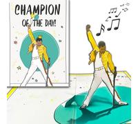 bentino Biglietto di auguri popup con MUSIK Champion, biglietto d'auguri con scritta "We are the Champions", divertente biglietto musicale