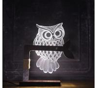Bentley & Bo Lampada da tavolo a LED a forma di gufo, illuminazione naturale, alimentazione USB, luce bianca con base in legno, illuminazione decorativa moderna per la casa