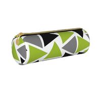 BeNtli Astuccio per matite, Astuccio per penne Astuccio per matite portatile Astuccio in pelle Borse per cancelleria, Triangoli casuali verde lime grigio nero su bianco