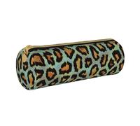 BeNtli Astuccio per matite, Astuccio per penne Astuccio per matite portatile Astuccio in pelle Borse per cancelleria, Stampa animalier chic leopardo verde acqua