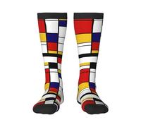 BeNtli Calzini da equipaggio, calze Calzini a compressione Calzini sportivi casual novità 55 cm per unisex Artistico Stile Mondrian Composizione colore Rosso