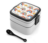 Bento box a doppio strato da 1000 ml in PP con cucchiaio, a prova di perdite, portatile per lavoro, viaggi, campeggio, ideale per Regno Unito ed Europa [totale 1000 ml, superiore 450 ml, strato