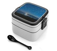 Bento box a doppio strato da 1000 ml in PP con cucchiaio, a prova di perdite, portatile per lavoro, viaggi, campeggio, ideale per Regno Unito ed Europa [totale 1000 ml, superiore 450 ml, strato