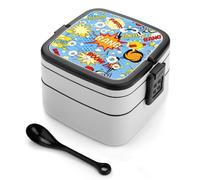 Bento box a doppio strato da 1000 ml in PP con cucchiaio, a prova di perdite, portatile per lavoro, viaggi, campeggio, ideale per Regno Unito ed Europa [totale 1000 ml, superiore 450 ml, strato