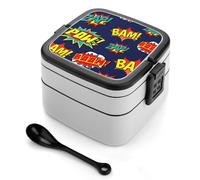 Bento box a doppio strato da 1000 ml in PP con cucchiaio, a prova di perdite, portatile per lavoro, viaggi, campeggio, ideale per Regno Unito ed Europa [totale 1000 ml, superiore 450 ml, strato