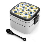 Bento box a doppio strato da 1000 ml in PP con cucchiaio, a prova di perdite, portatile per lavoro, viaggi, campeggio, ideale per Regno Unito ed Europa [totale 1000 ml, superiore 450 ml, strato