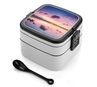 Bento box a doppio strato da 1000 ml in PP con cucchiaio, a prova di perdite, portatile per lavoro, viaggi, campeggio, ideale per Regno Unito ed Europa [totale 1000 ml, superiore 450 ml, strato