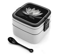 Bento Box Bianco e Nero, Contenitori per la preparazione dei pasti a 2 scomparti, Lunch Box impilabile con coperchi, Contenitori riutilizzabili per la conservazione degli alimenti divisi per viaggi