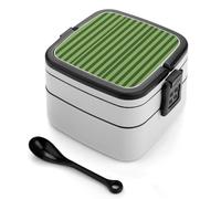 Bento box classico a righe verdi impilabili per adulti a 2 strati contenitori riutilizzabili a prova di perdite contenitori per il pranzo per adulti da viaggio 935,5 g Lunch box con cucchiaio Bento